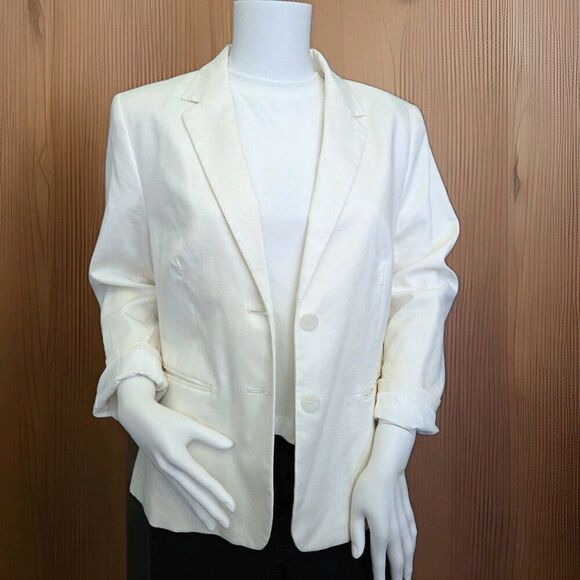 Banana Republic Linen Blend Blazer Shrunken Style 3/4 Sleeve OffWhite Women's 10 - Picture 1 of 10